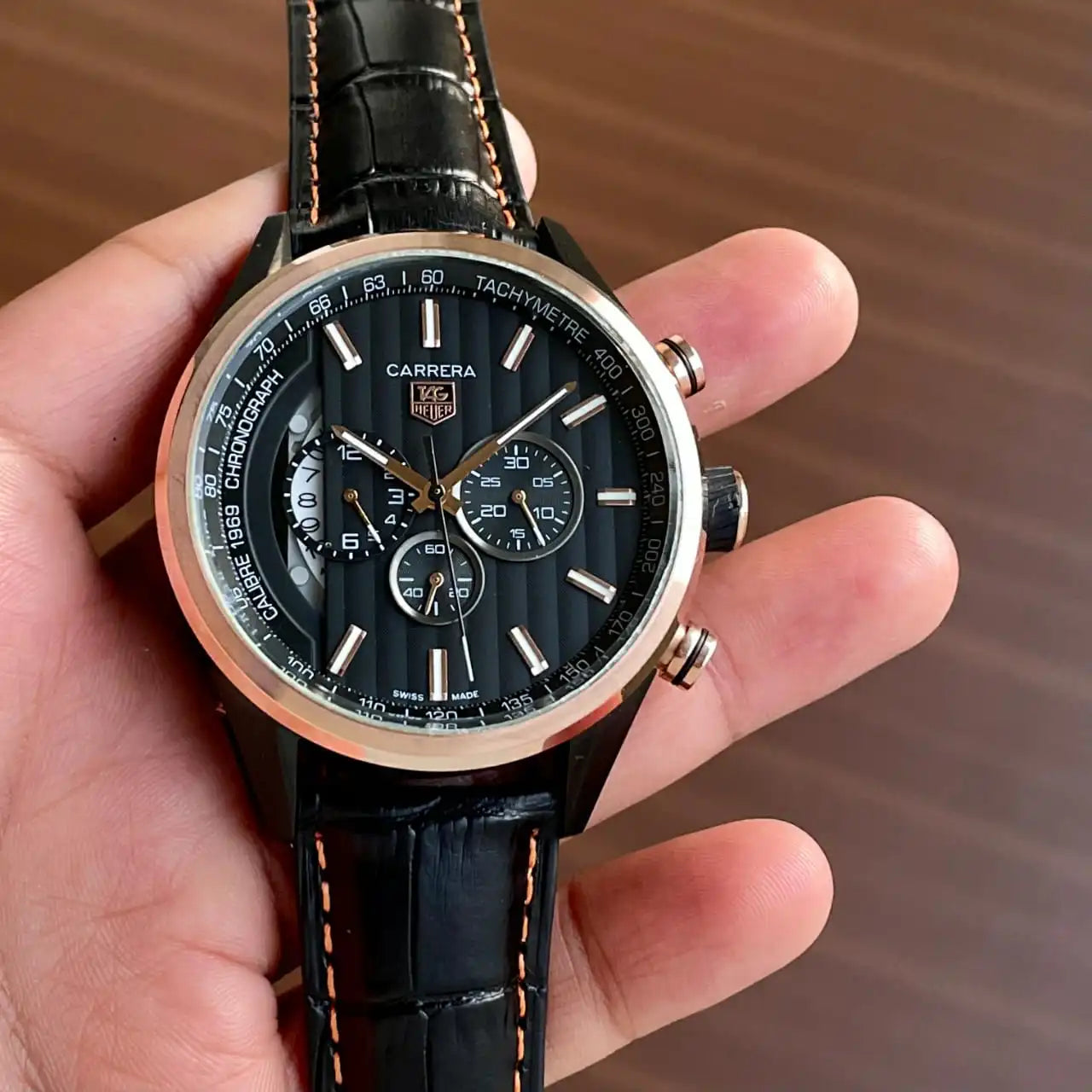 Imported premium leather strap wrist watch for men
