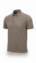 Taupe polo with embossed collar detail
